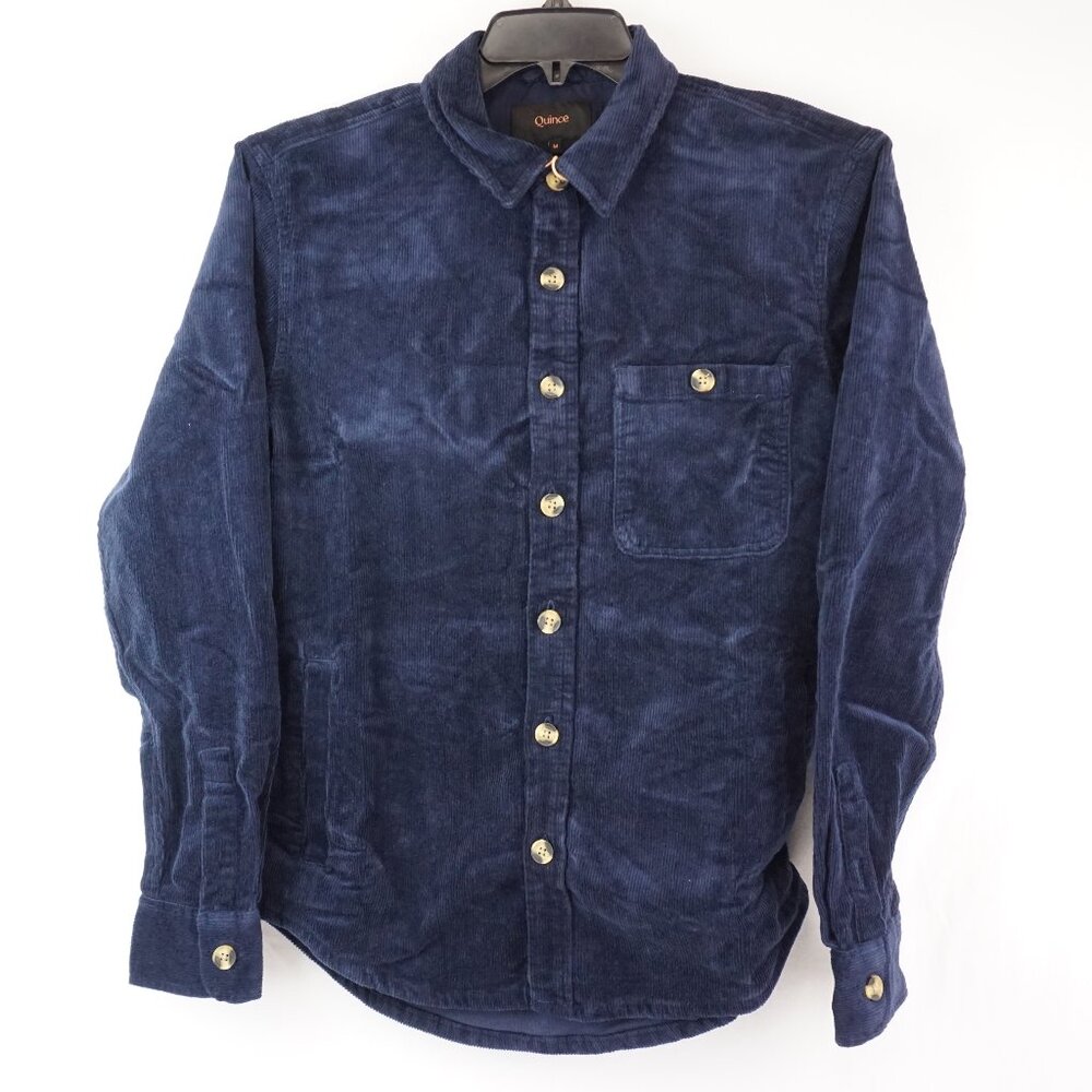 NWT Quince Stretch Corduroy Long Sleeve Button-Up Overshirt In Deep Navy Size M